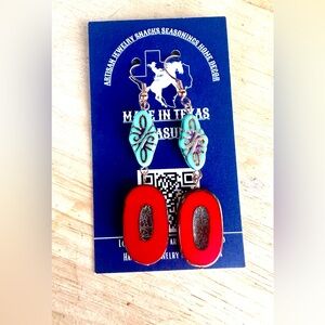 Hand crafted beaded Red and Turquoise Czech Glass handmade Earrings